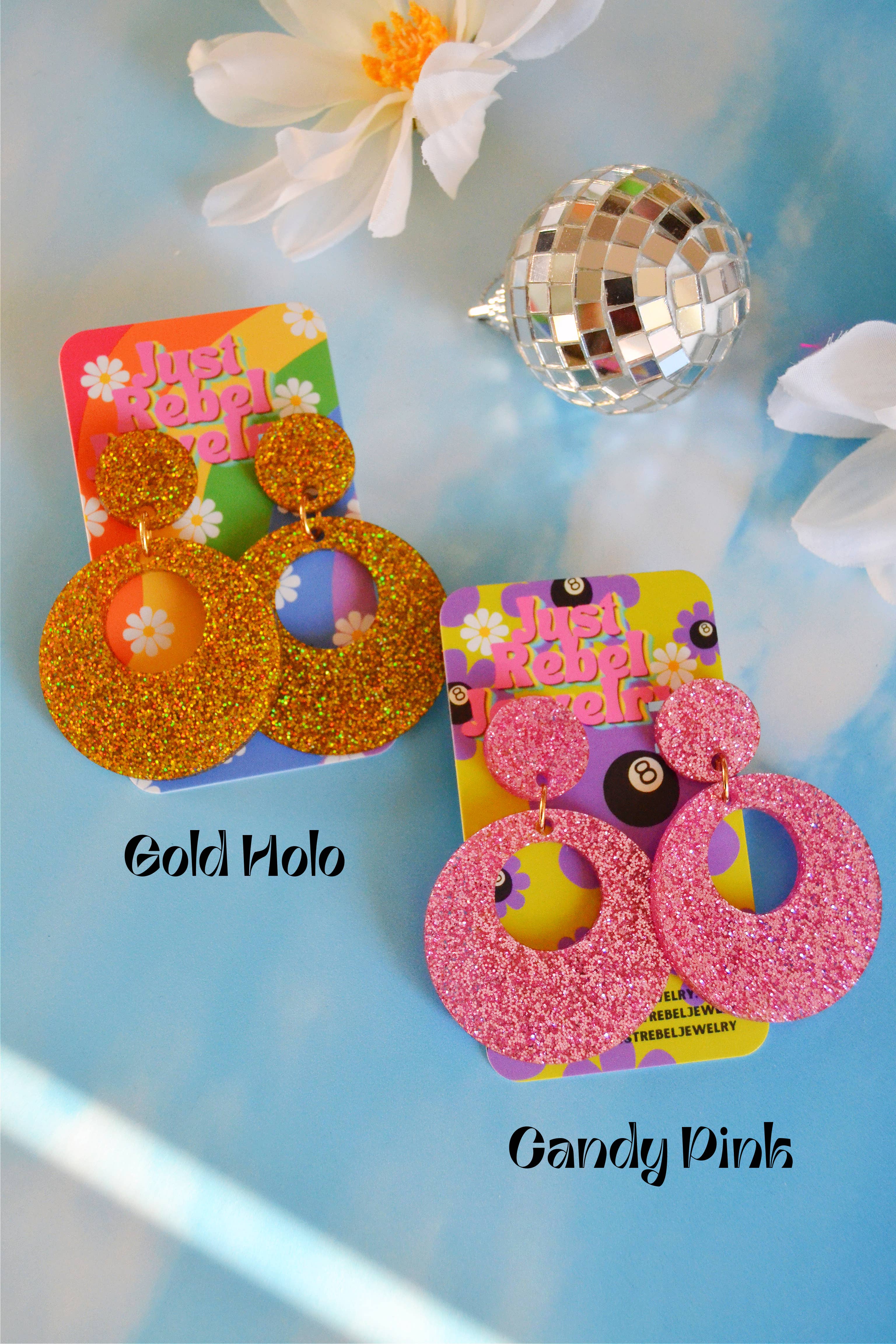 Rebel Disco Designs - Wholesale Hoop Earrings - Acrylic Retro Glittery Go-Go Mod Circle Hoop Earrings3