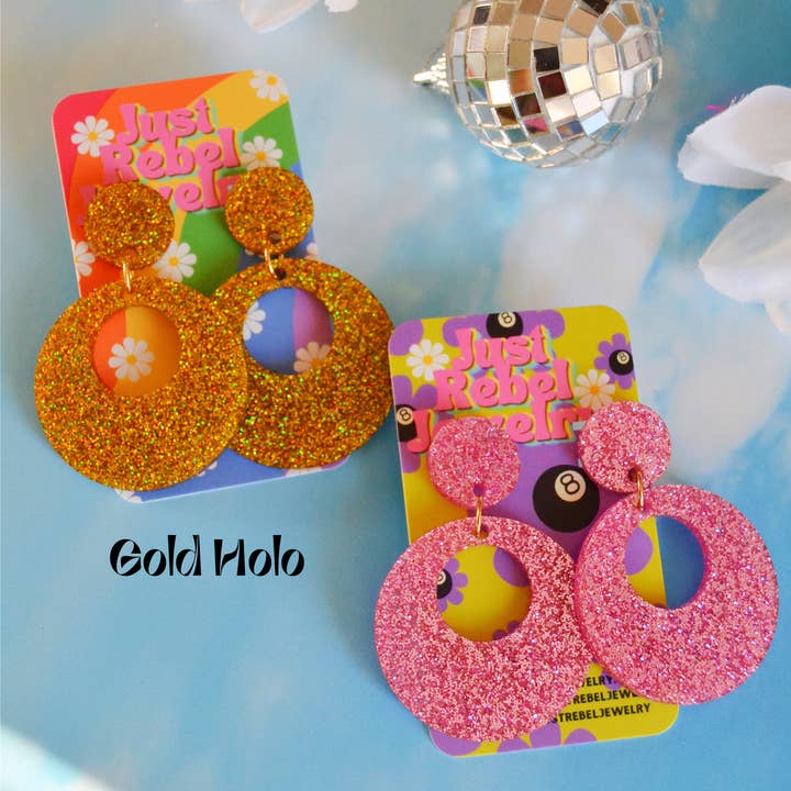 Rebel Disco Designs - Wholesale Hoop Earrings - Acrylic Retro Glittery Go-Go Mod Circle Hoop Earrings3