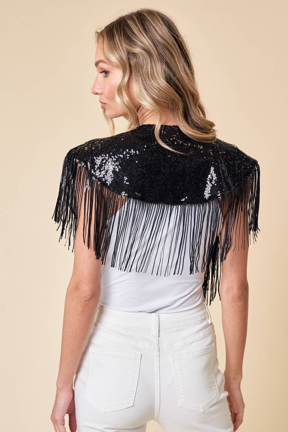 Saints & Hearts – Engroshandel Vest - Dame – SIJ5270A SORT FERIE FRYNSEDE PAILLETTER TRÆK/SJAL6