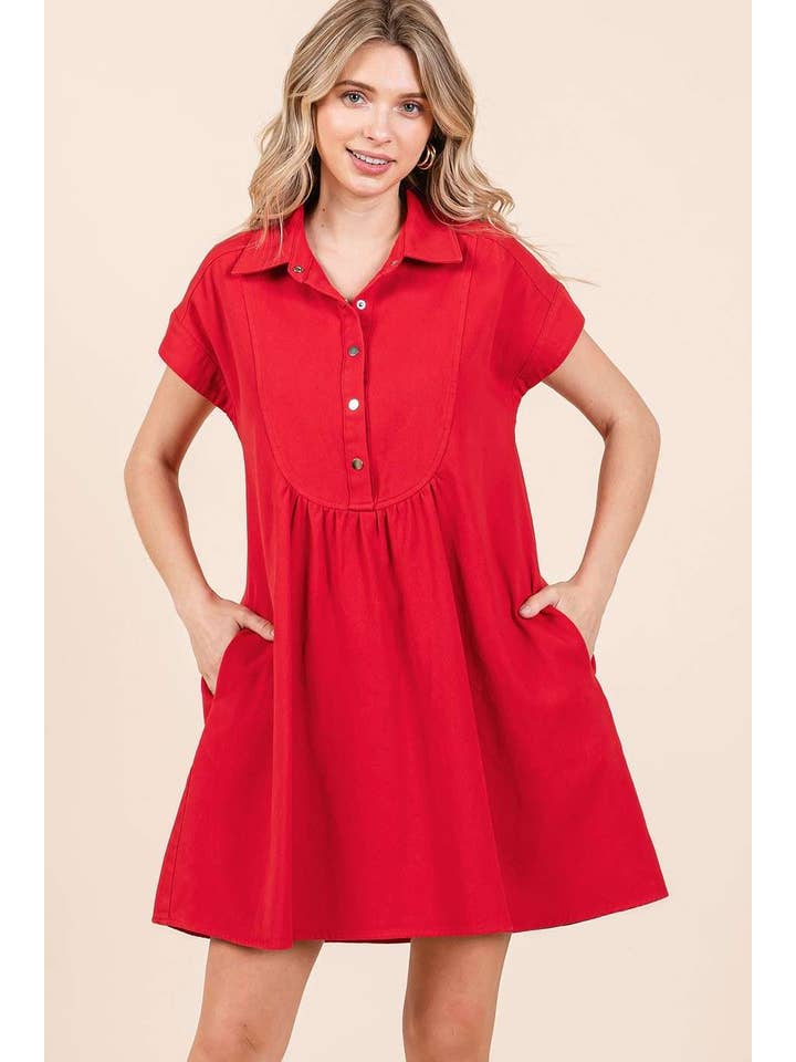 mittoshop – Engroshandel Kjole - Dame – TWILL KORTÆRMET MINIKJOLE MED KRAVE1