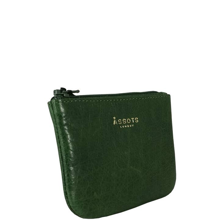 Assots London – wholesale Coin purse – Women’s – 'Poppy' Tree Top Green Full Grain Leather Zip Top Coin Purse6