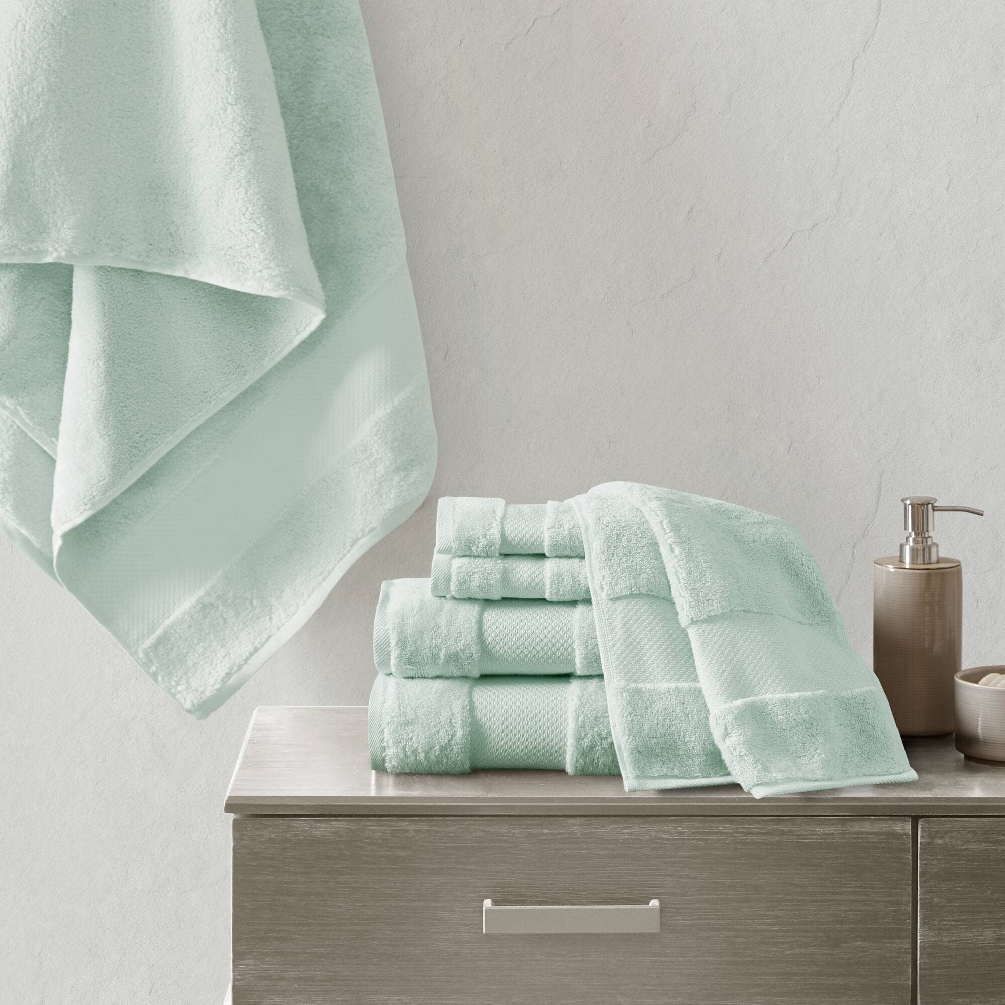 Olliix - Vente Ensembles de serviettes - Ensemble de serviettes de bain 6 pièces en coton turc, Seafoam0