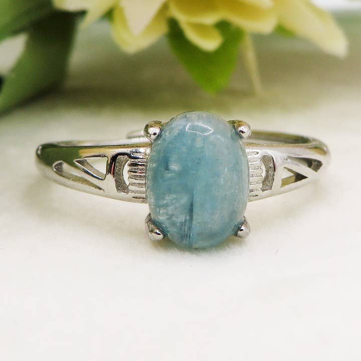 CIANITE VERDE BLU base ARGENTO WATER NILAMANI ~ Anello regolabile in CIANITE verde - blu in vendita all'ingrosso su Faire0