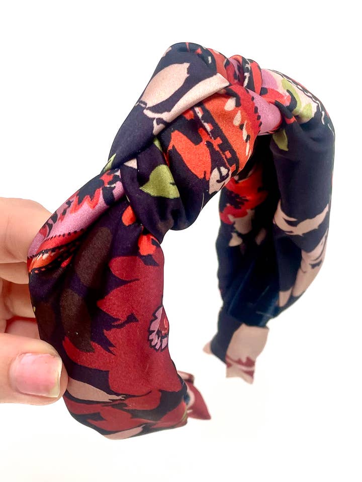 Satin Navy Paisley Top knot Headband for wholesale by Iris Atelier