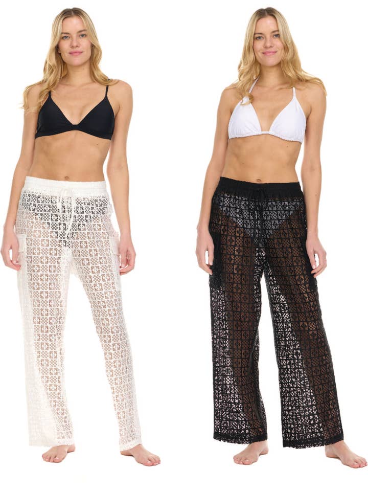 Crochet Mini Squares Pull On Pant With Cargo Pockets for wholesale by Aruba Blue