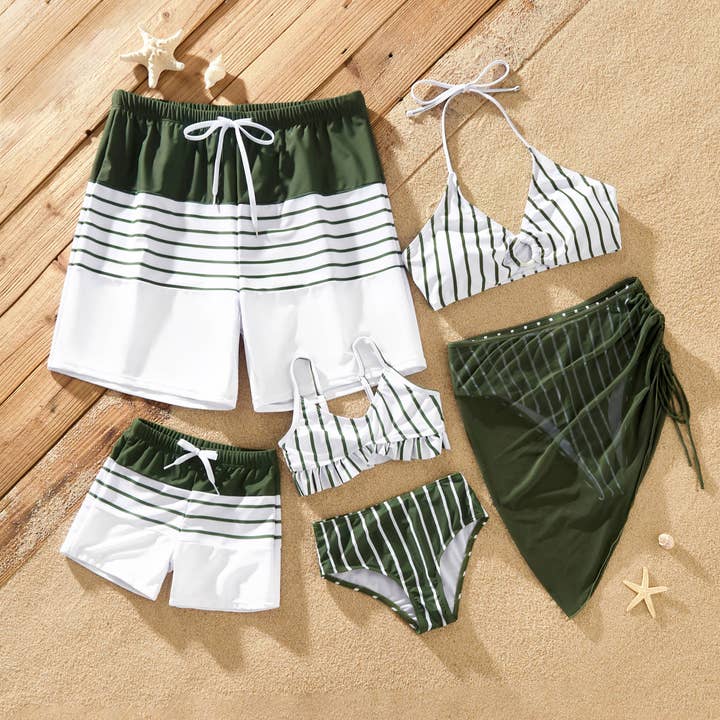 Armee-Grün Familie Olivgrüner Bikini mit Überrock oder Badehose für den Großhandel auf Faire