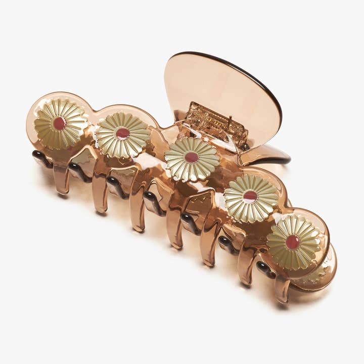 Eclipta Daisy Flower XL Haarklammer aus transparentem, braunem Acetat für den Großhandel von WINONA IRENE