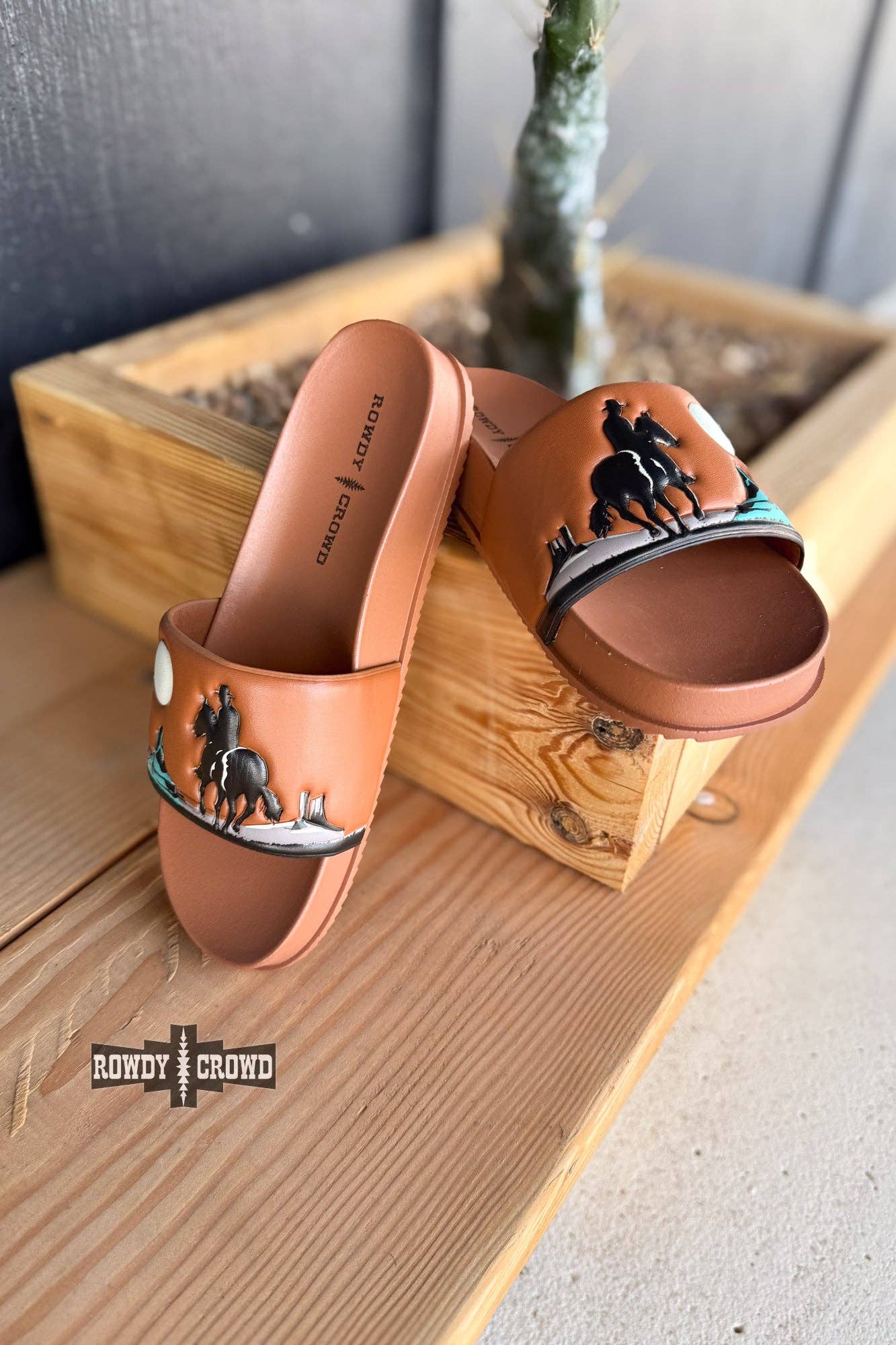 Rowdy Crowd Clothing - Wholesale Slides - Women's - BROWN Saddle Bum Slides4