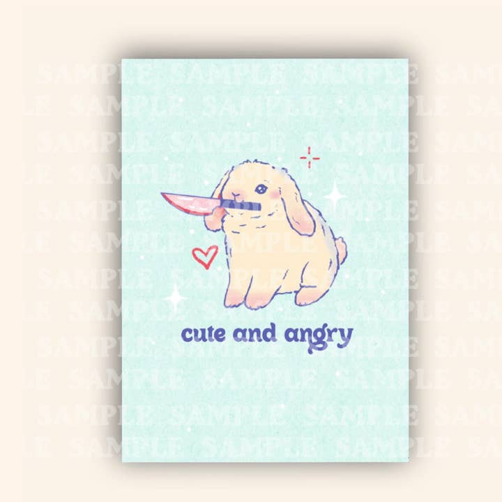 Cute and Angry Lop Bunny Art Print - 8x10 inches for wholesale by The Crowned Rabbit