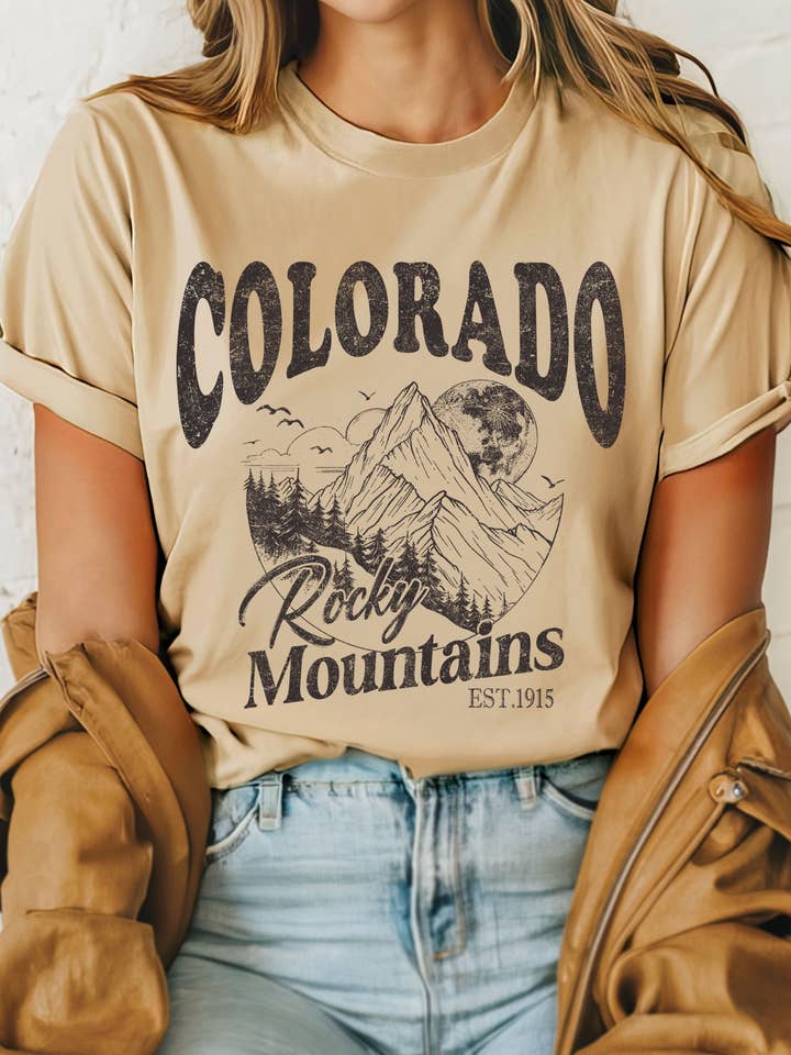 COLORADO ROCKY MOUNTAINS NIGHT GRAPHIC TSHIRTS for wholesale by Rustee Clothing