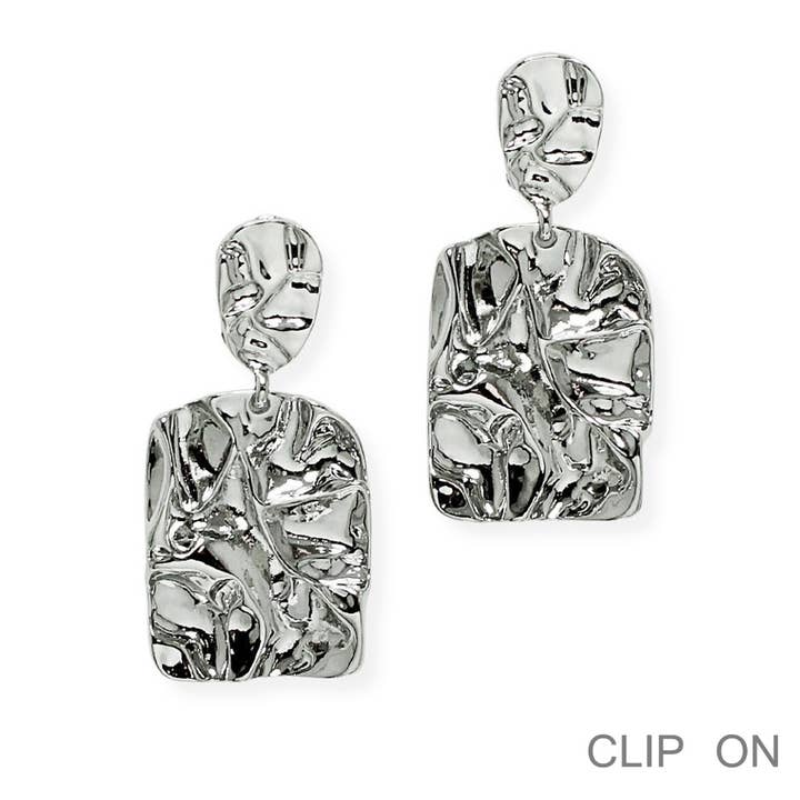 Geometric Textured Metal Dangle Clip On Earring for wholesale by SOPHIA WHOLESALE