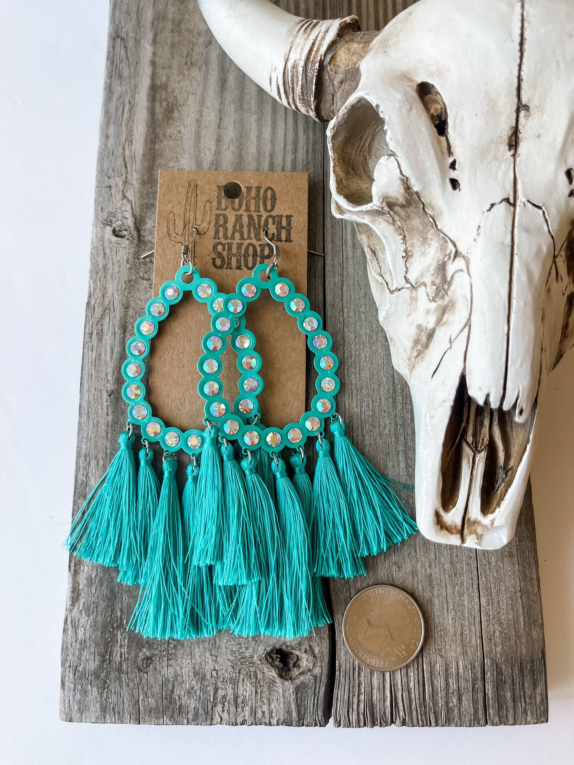 Boho Ranch Shop - Wholesale Tassel Earrings - Western Rhinestone Teardrop Tassel Earrings - LARGE1