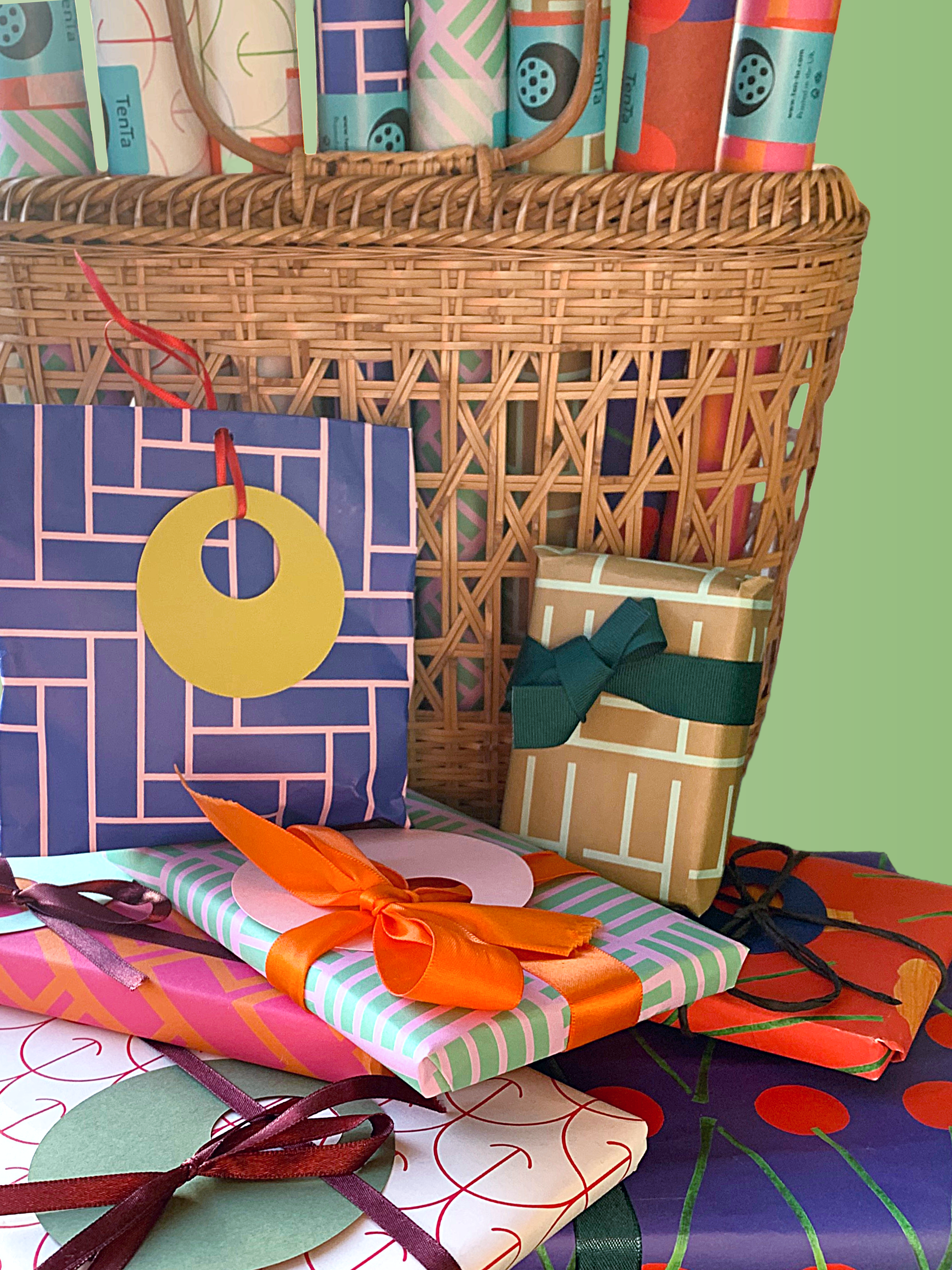 TenTa - Wholesale Wrapping Paper Roll - Mint & Lavender-Pink Basketweave Geometric Wrapping Paper5