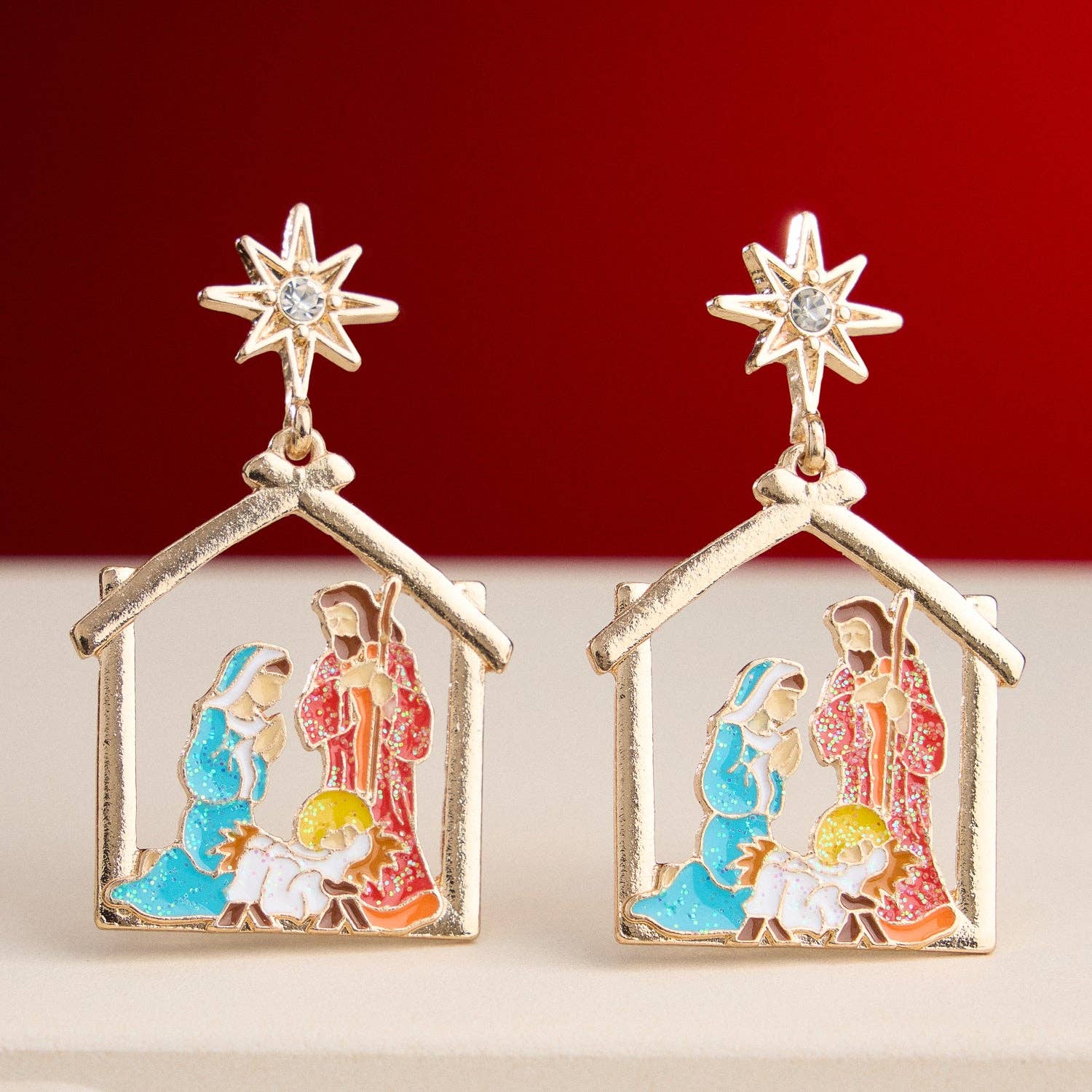 GD Nativity Scene Enamel Earrings with Titanium Posts for wholesale on Faire0
