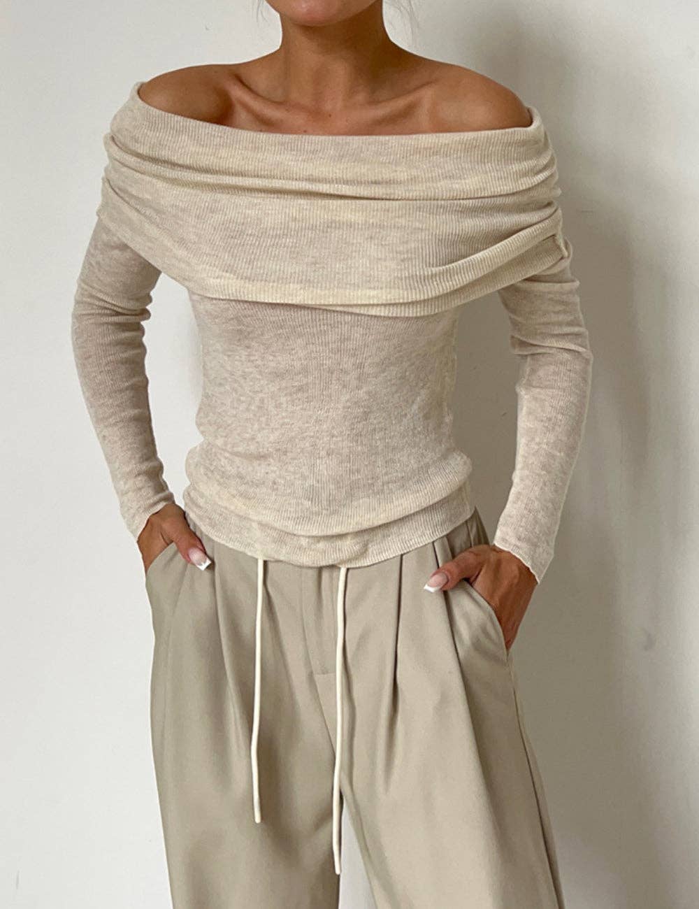 Sweetkama - Vendita all'ingrosso Top in maglia - Donna - Top lavorato a maglia donna a tinta unita con spalle scoperte TX00260