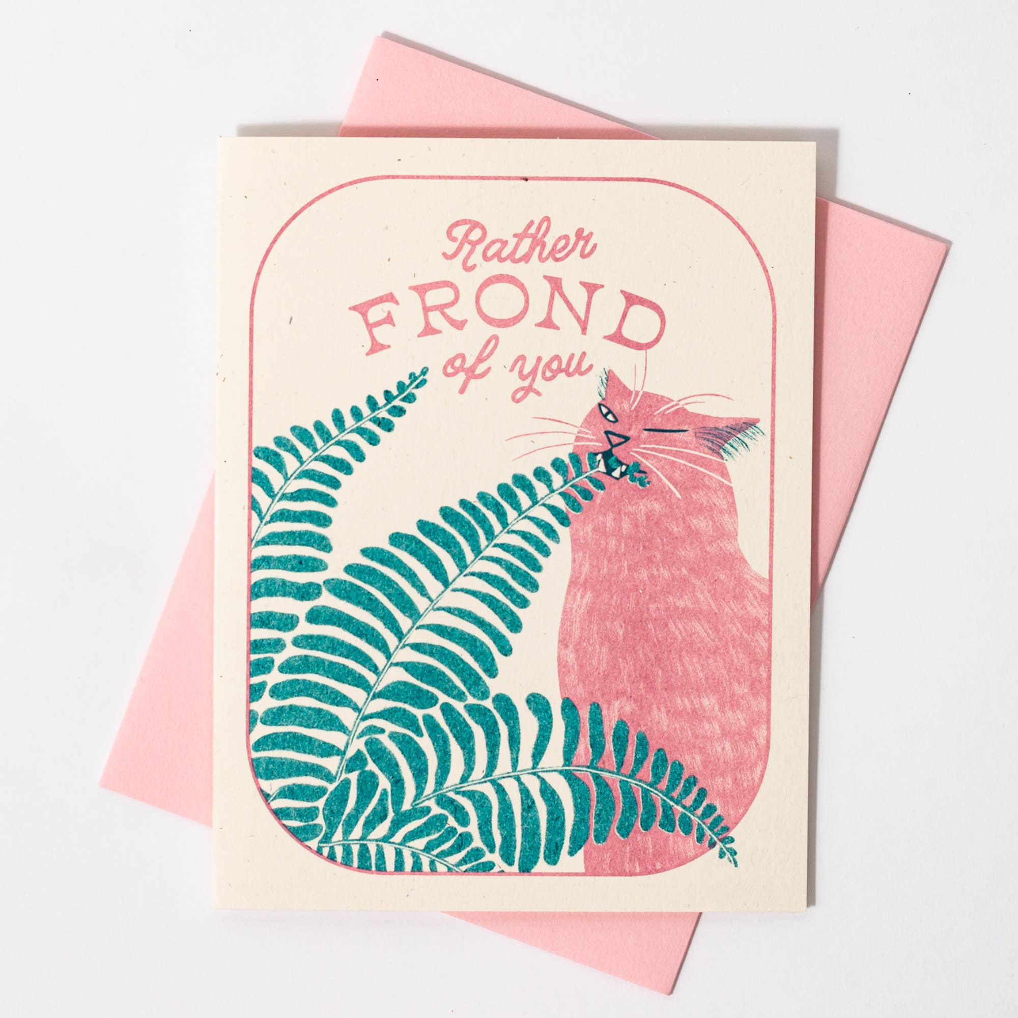 Bromstad Printing Co. - Venta al por mayor Tarjetas de felicitación - Tarjeta de felicitación "Rather Frond of You" impresa en risografía1