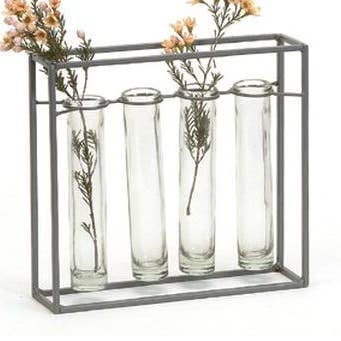 METAL FRAME w 4 TUBE VASES for wholesale by Bacon Basketware