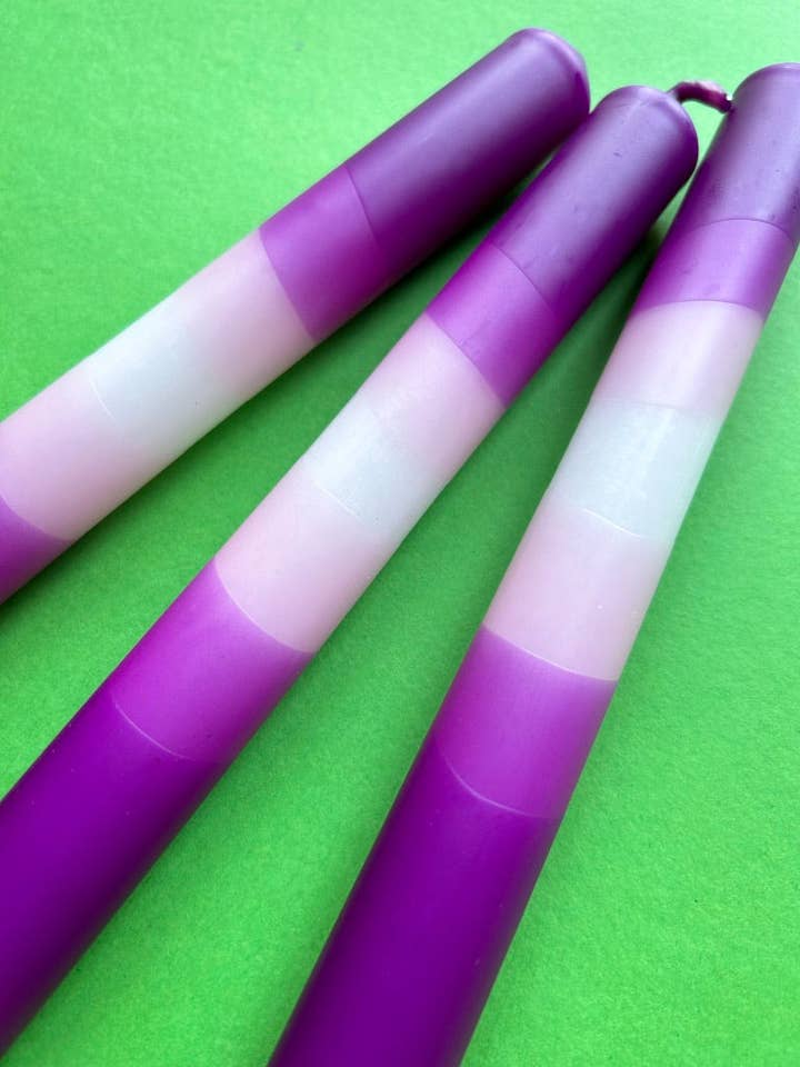 PARMA VIOLETS Dip Dye Dinner Candle Trio for wholesale by The Colour Emporium