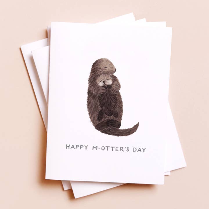 Amy Zhang - Wholesale Mother's Day Card - Otter Mom — Animal Pun Mother's Day Card0