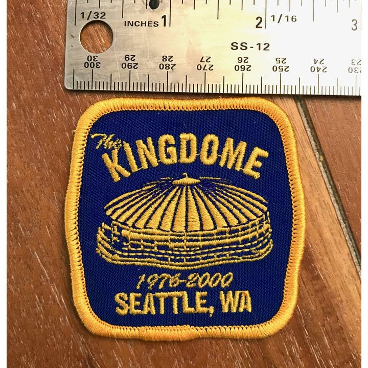 Seattle Kingdome Blue & Yellow iron on patch for wholesale by Sweetpea and Boy