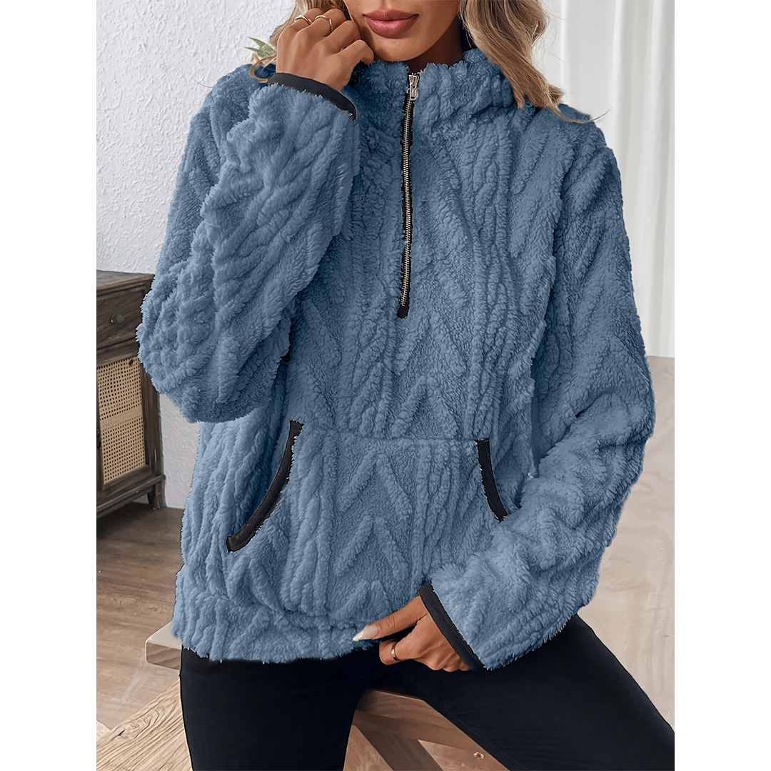 UNISHE - Wholesale Sweatshirt - Women's - Collared Jacquard Half-Zip Fleece Pocket Sweatshirt ZK37206