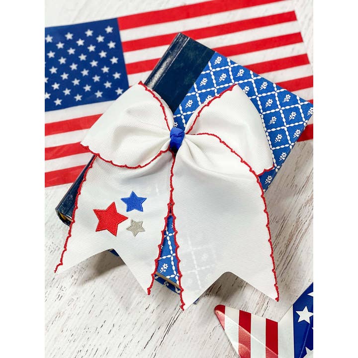 The Hair Bow Company - Wholesale Hair Bow - Kids - Stars Embroidered Cheer Bow