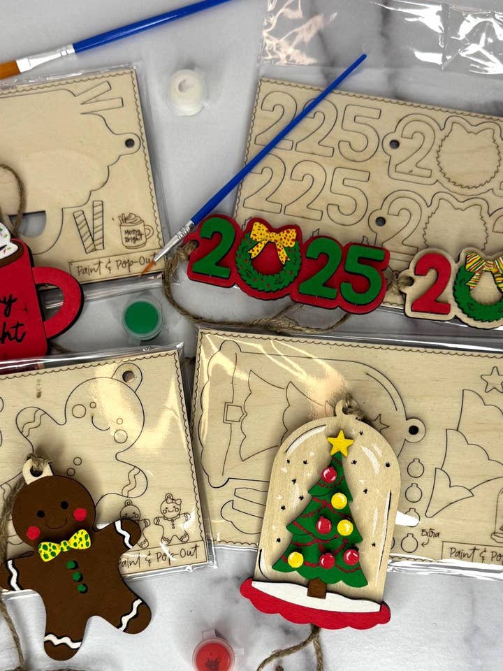 Paint & Pop Out Ornament Kit – DIY Holiday Craft Set with 4 Design Options | Family Activity or Gift | Includes Paints and Brushes for wholesale by Schwingline Shop