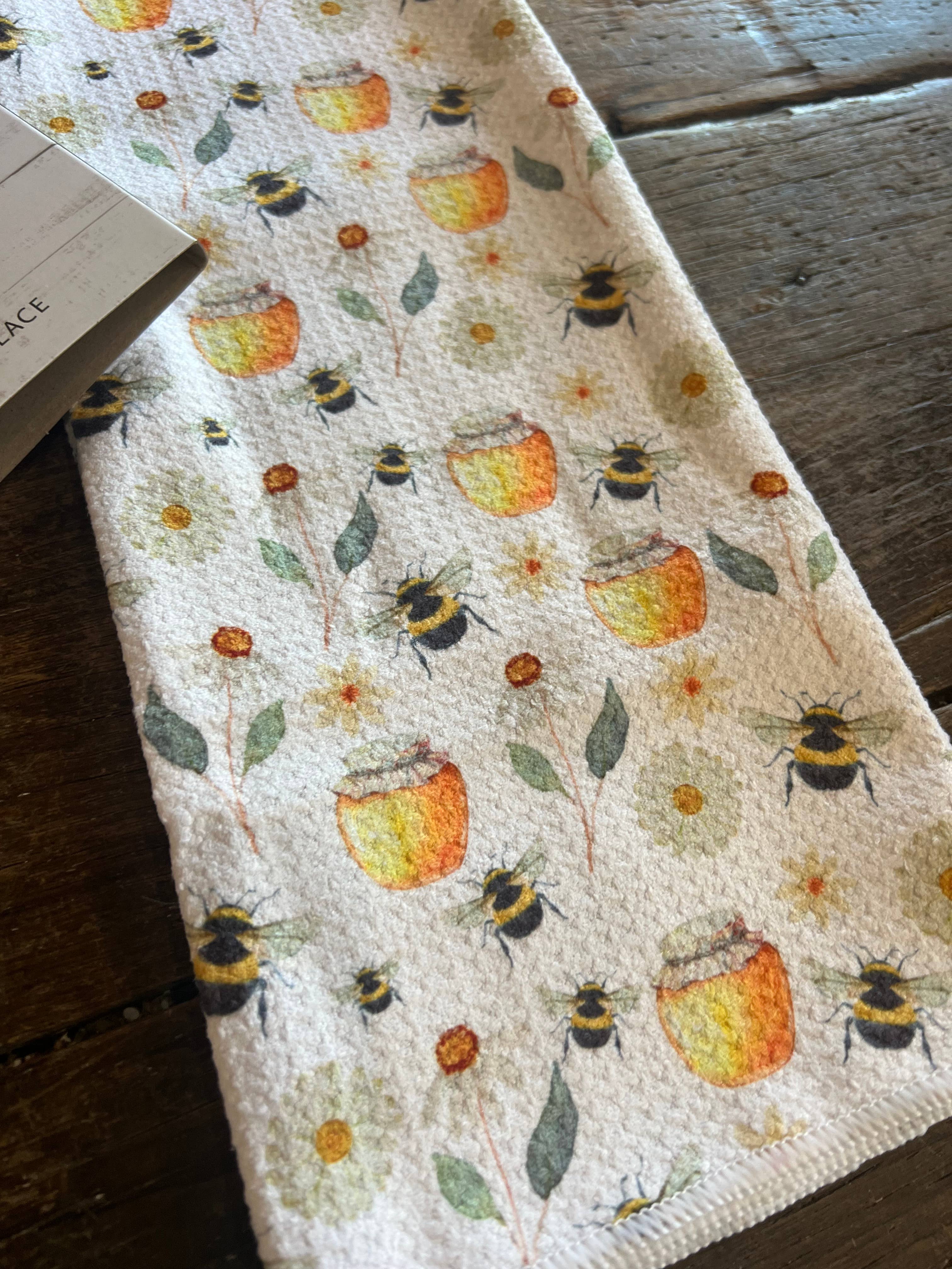 ROOM and PORCH - Wholesale Tea Towel - Bees & Honey - Hand/Tea Towel - Recycled Microfiber 2 sided1