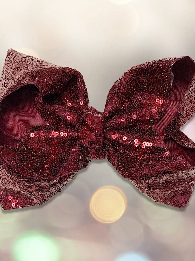 7.5" WIDE WINE PINK SEQUINS HAIR BOW. 5PCS/$10.00 BW-275-SQ for wholesale by Kids Charm Online