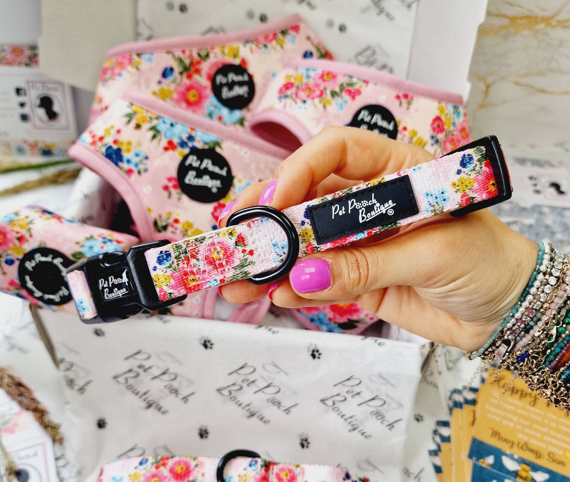 Pet Pooch Boutique - Wholesale Pet Collar - Dog - Cottage Floral Dog Collar/Optional Flower Accessory (pink)0