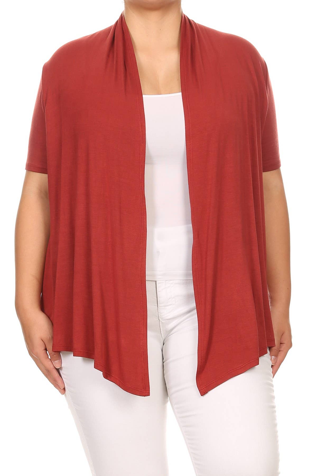 MOA COLLECTION - Wholesale Cardigan - Women's - Women's Plus Size Short Sleeves Draped Solid Cardigan35