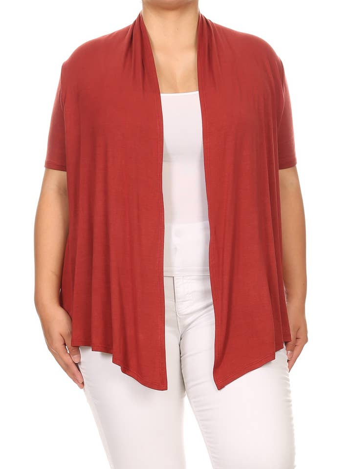 MOA COLLECTION - Wholesale Cardigan - Women's - Women's Plus Size Short Sleeves Draped Solid Cardigan35