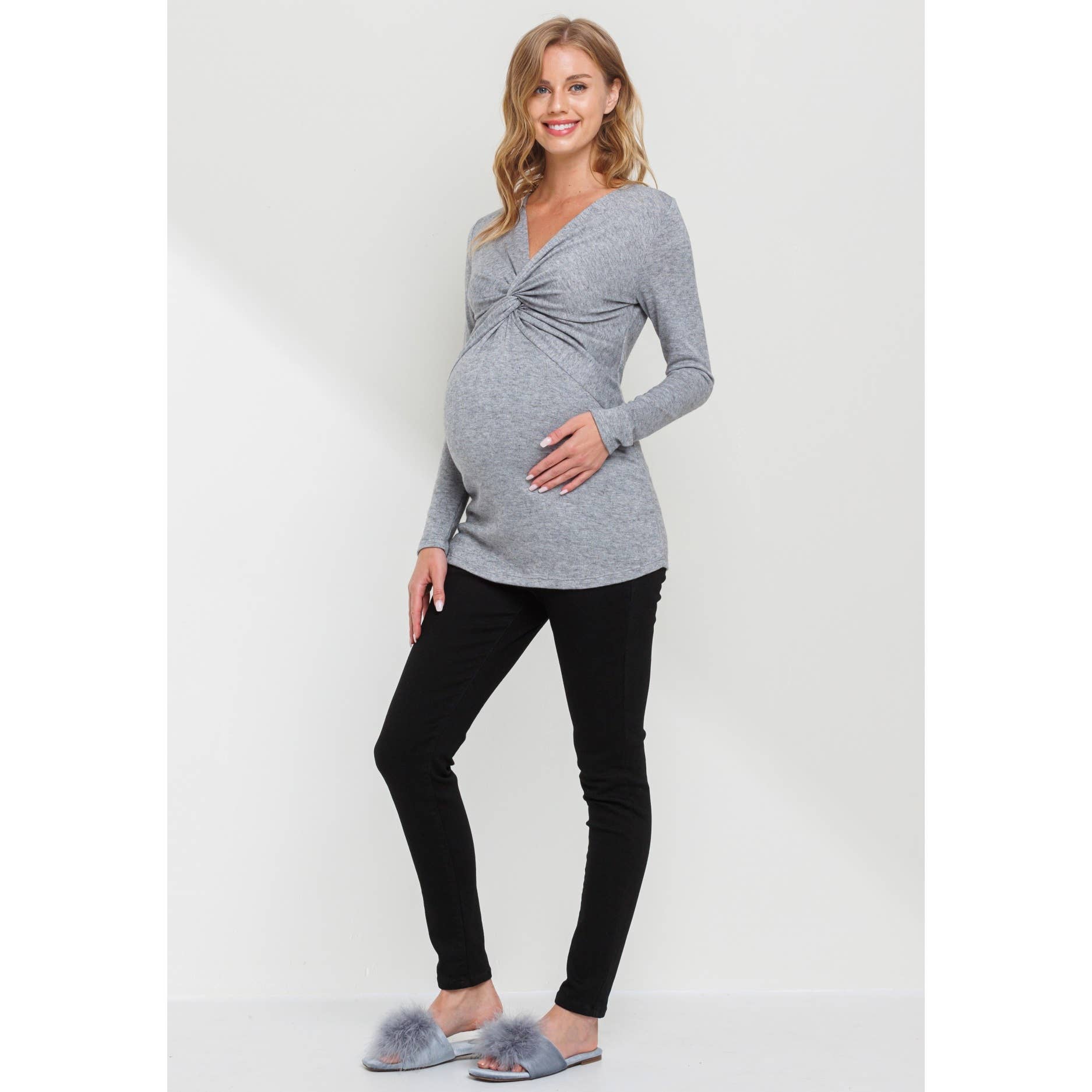 Hello Miz – Top - Maternidade por atacado – Top de Amamentação de Manga Comprida com Torção Frontal6