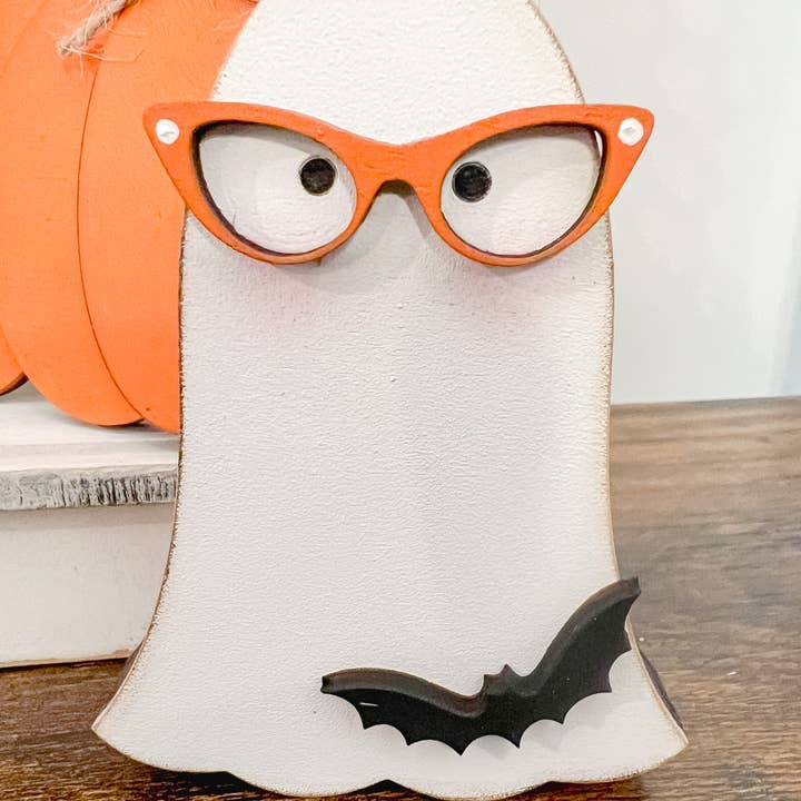 Hollow Grove Designs - Wholesale Decorative tabletop object - Nerdy Ghost Shelf Sitters | Chunky Ghost Tiered Tray Decor | Halloween Accents2