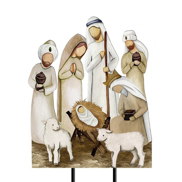 Art de Noël en métal Rejoice Nativity 30" x 13" pour la vente par Briarwood Lane