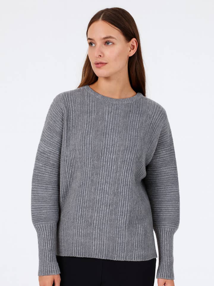PLEATED KNIT JUMPER WITH PUFFY SLEEVES AND FITTED CUFFS for wholesale by Lucy Sparks