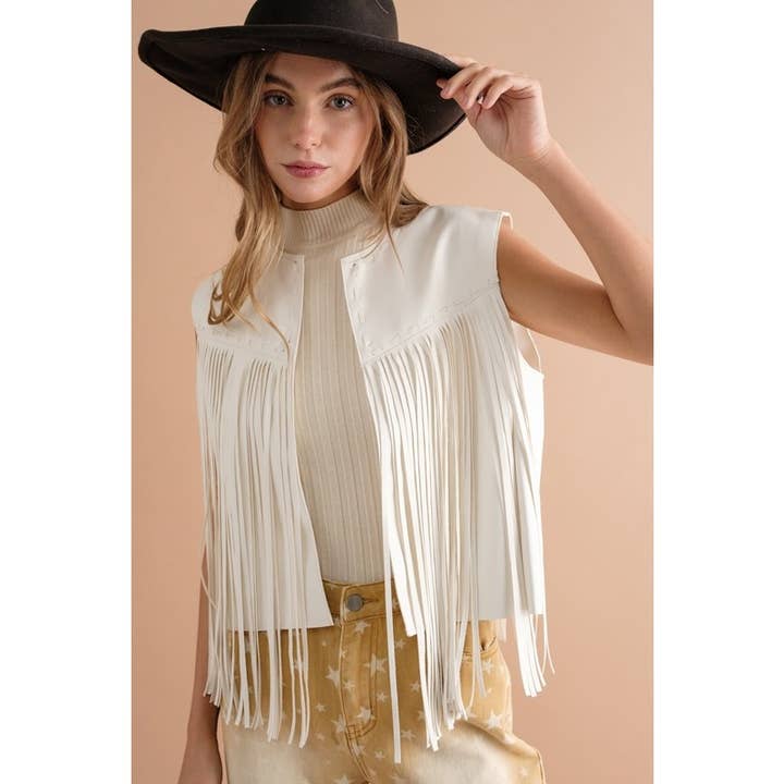 Faux Leather Fringe Waist Vest for wholesale by Clothing of America