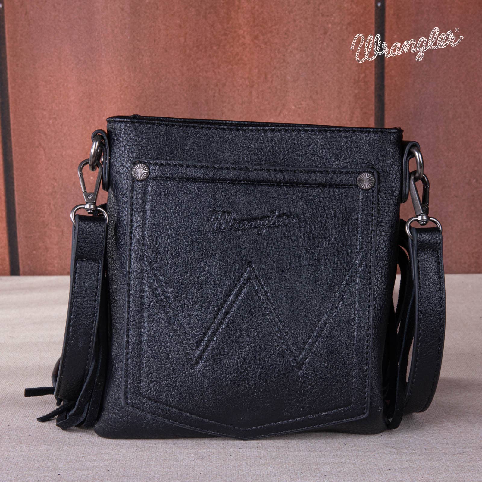 South End Clothing and Apparel L.L.C - Wholesale Crossbody Bag - Women's - Wrangler Vintage Floral Embossed Fringe Crossbody1