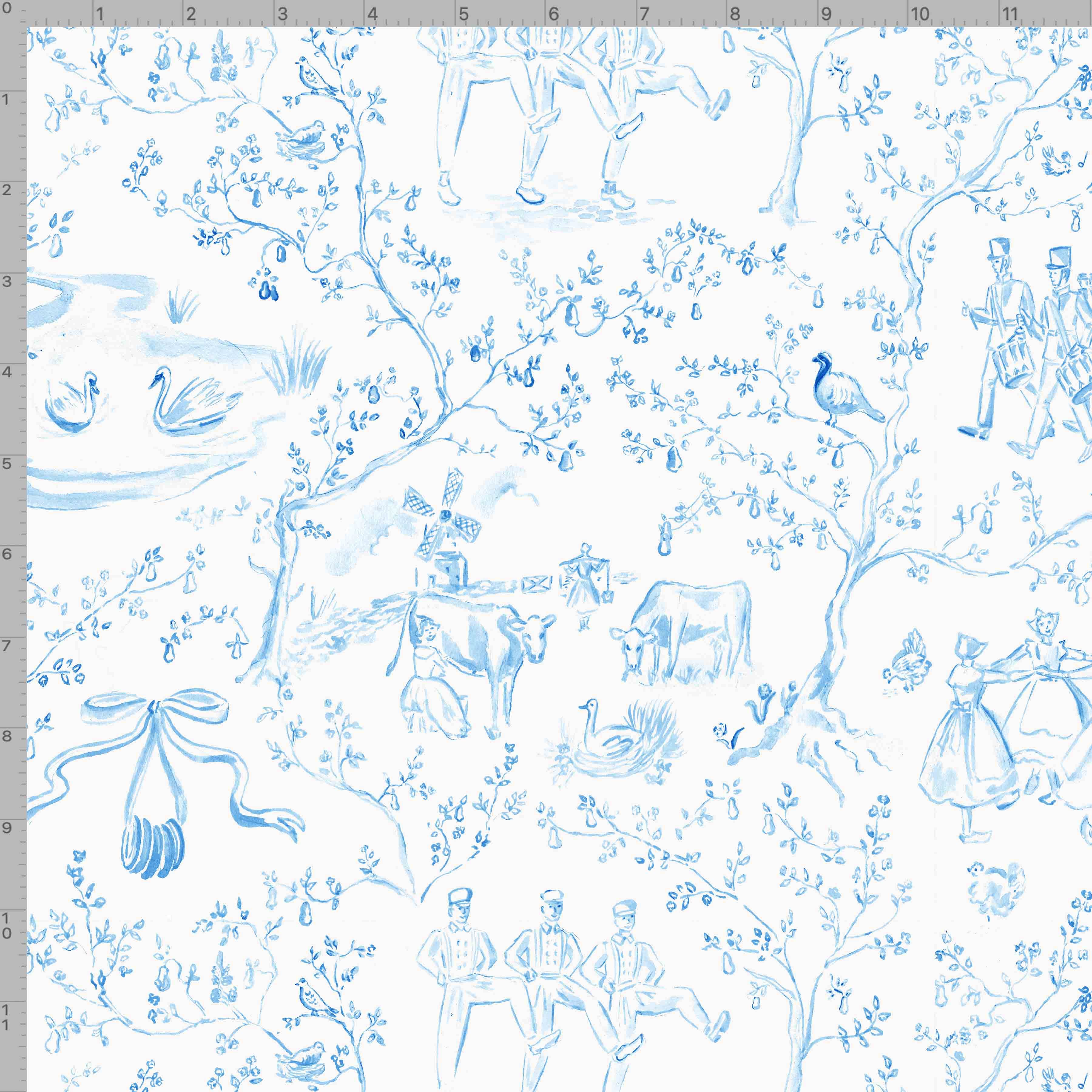 The Illustrated Life - Wholesale Flat Wrap - Christmas Toile Wrapping Paper Sheets - Blue2
