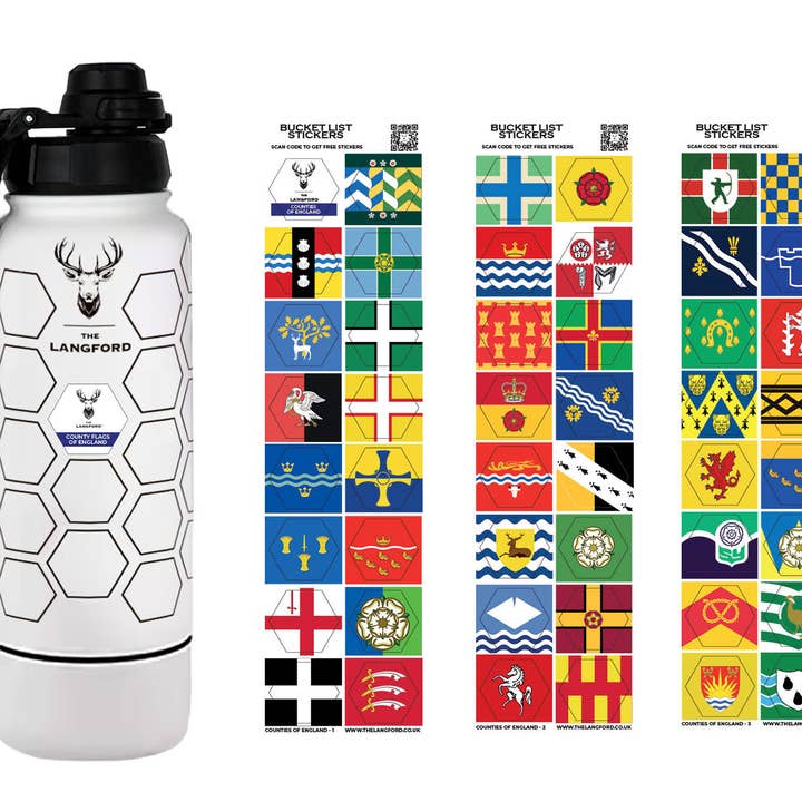 English County Flags Bucket List Bottle with Stickers for wholesale by The Langford