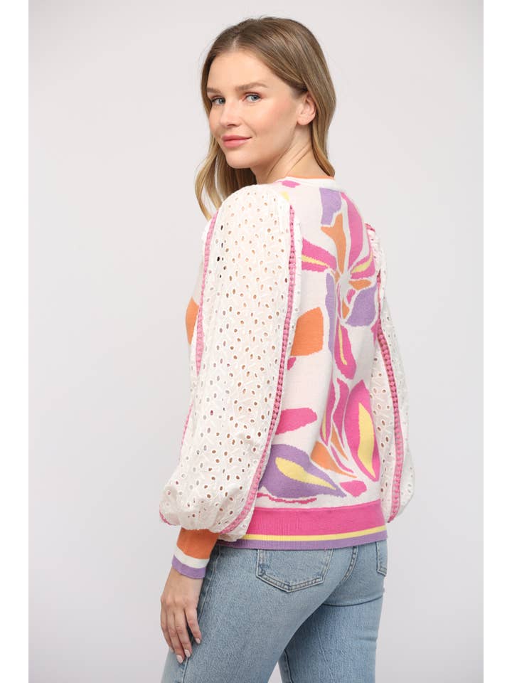 FATE - Wholesale Knit Sweater - Women's - CONTRAST LACE SLV JACQUARD SWEATER FW1001412