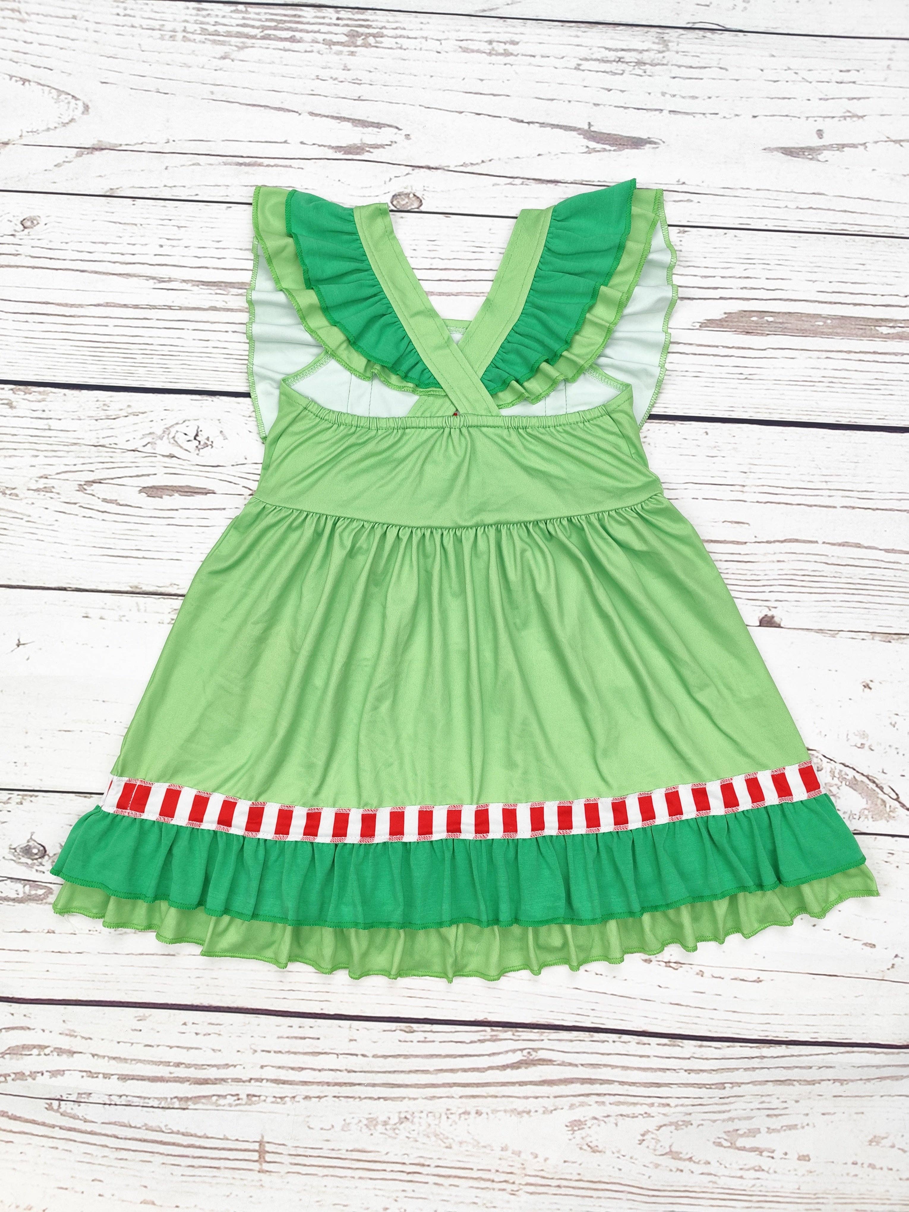 sassy kids palace - Wholesale Dress - Kids - Baby Girl Green Christmas Dress with Heart Print1