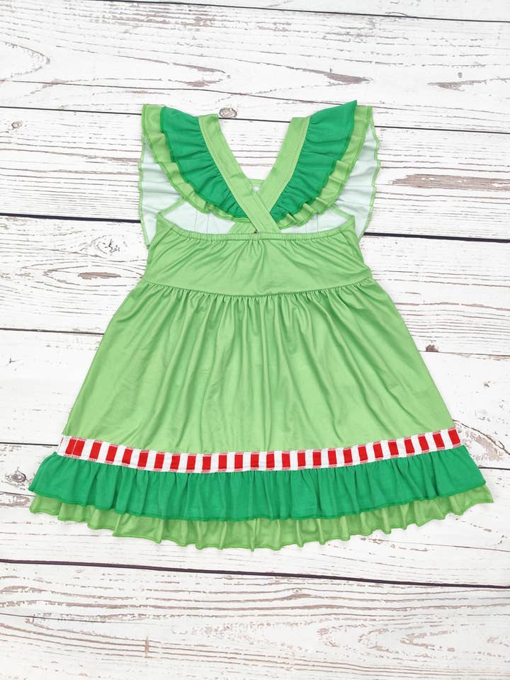 sassy kids palace - Vente Robe – enfant - Robe de Noël verte pour petite fille avec imprimé cœur1