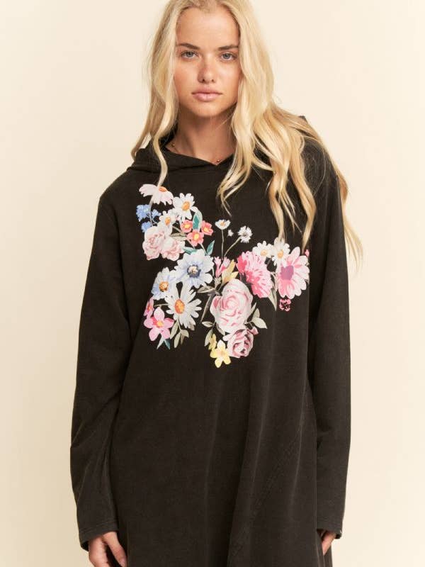 Davi & Dani - Wholesale Dress – Women's - MINERALFLORAL BUTTERFLY PRINTED HOODIE MIDI DRESS10