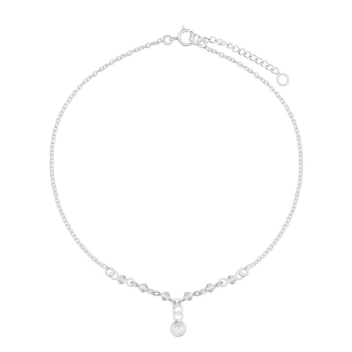 Charm Anklet with Clear Cubic Zirconia for wholesale by Gecko Jewellery