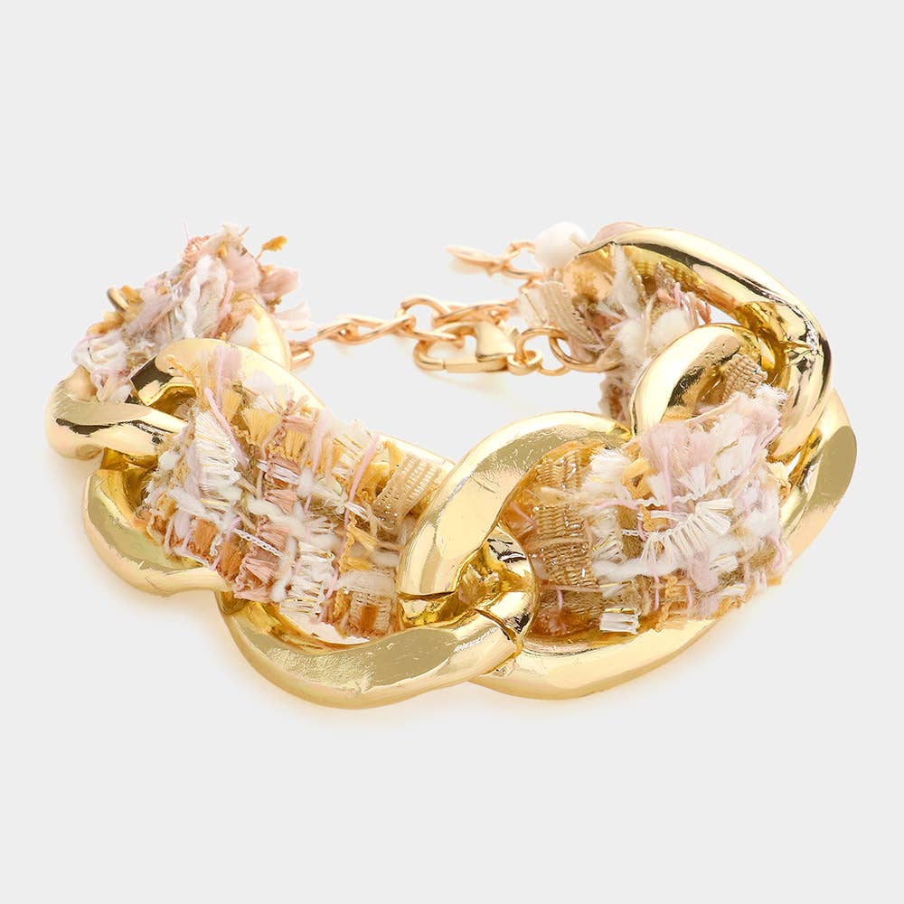 Sensibling Corp. - Venta al por mayor Pulseras de cadenas y eslabones - Brazalete de tela de tweed con eslabones metálicos1