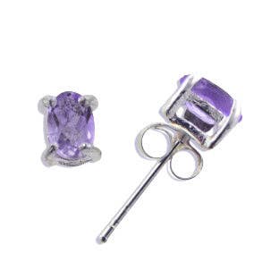 Genuine 5x7mm Oval Amethyst Post Sterling Silver Stud Earrings for wholesale by Silver Insanity