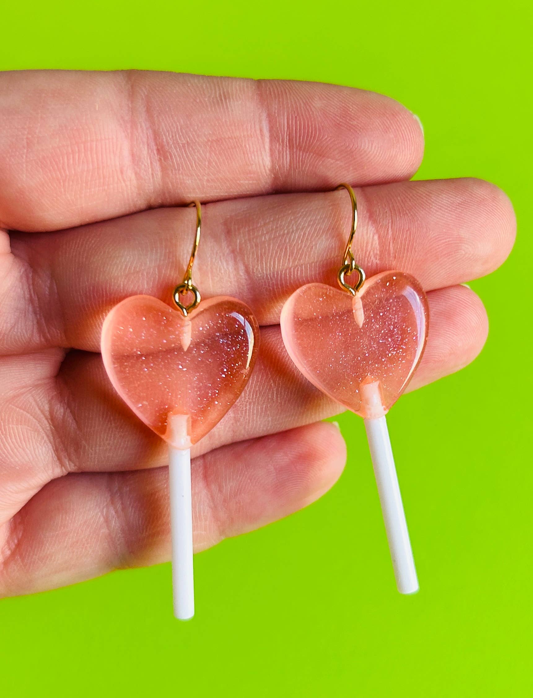 Alien Bratz – wholesale Dangle earrings – Glittery Heart Lollipop Earrings Kawaii Earrings Funky3