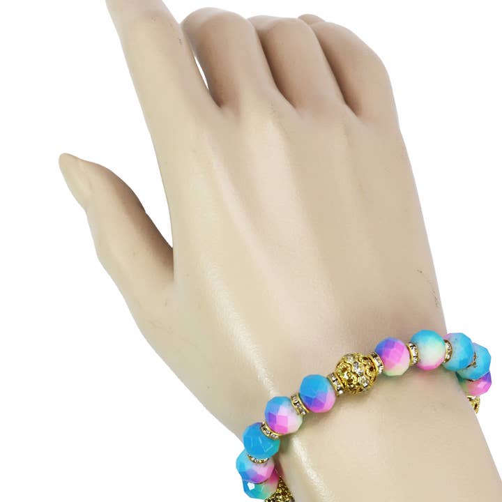 Cap Zone - Wholesale Beaded Bracelet - Bling Faux Opal Glass Beaded Stretch Bracelet2