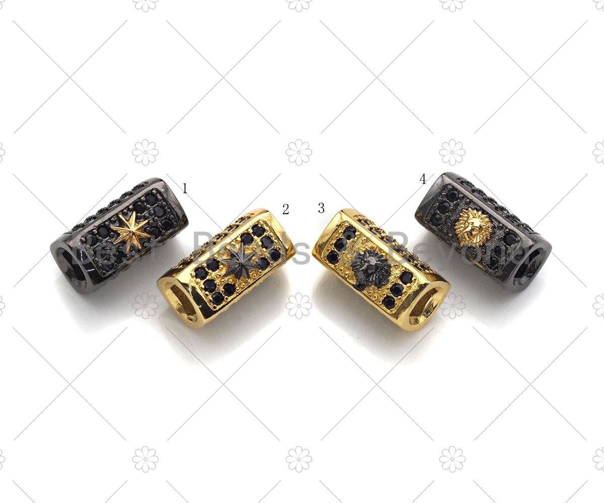 BestBeads&Beyond – Großhandel Individueller Charm/Anhänger – Stern/Löwe Kopf Perle, Rohr Spacer Bead, schwarz cz Pave Tube Spacer Beads für Männer/Frauen Schmuckherstellung, 7 x 14 mm, ML190